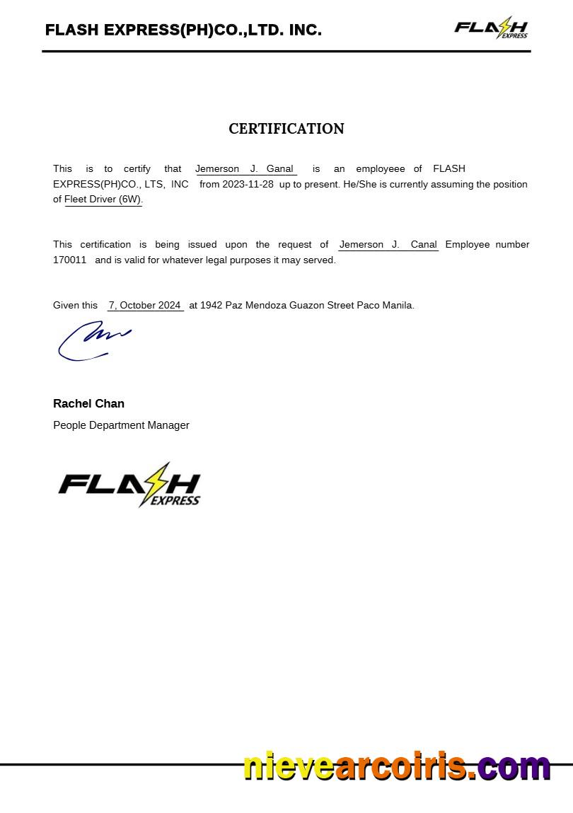 Flash Express Co. payslip